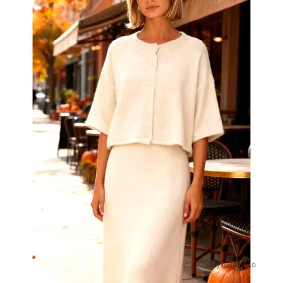 Lightweight Cropped Cardigan, Button Front, 3/4 Sleeve, Soft Knit, Regular Fit - Picture 5 of 7